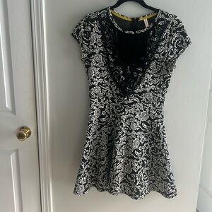 Black and White Patterned Dress with Lace Detailing